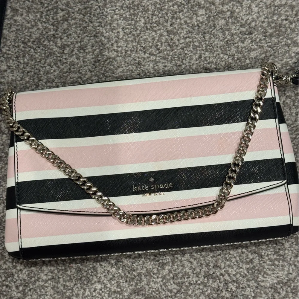 NWOT Kate Spade Pink and Black Striped Crossbody Bag Classic Dressy Preppy Work